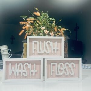 Pink and White Bathroom Wall Art Set